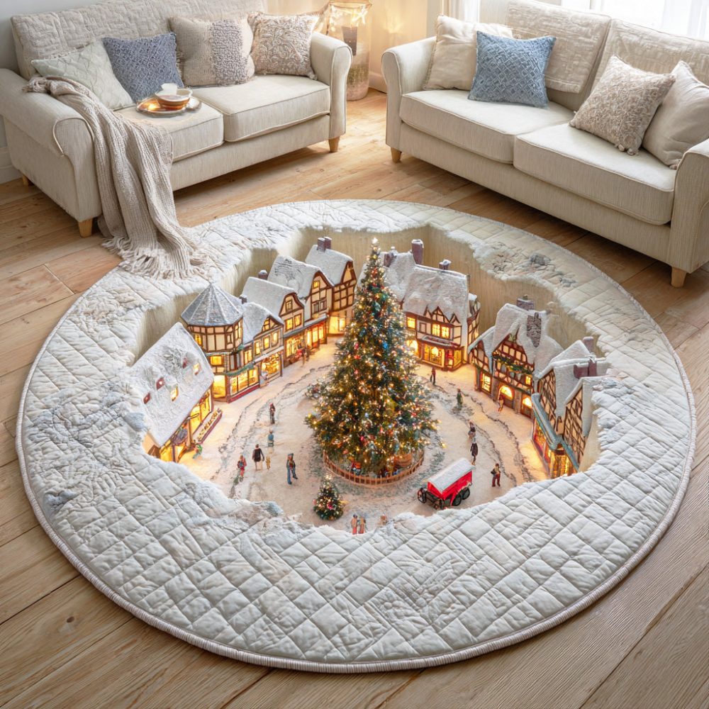 Midnight Winter Train Quilted Round Mat