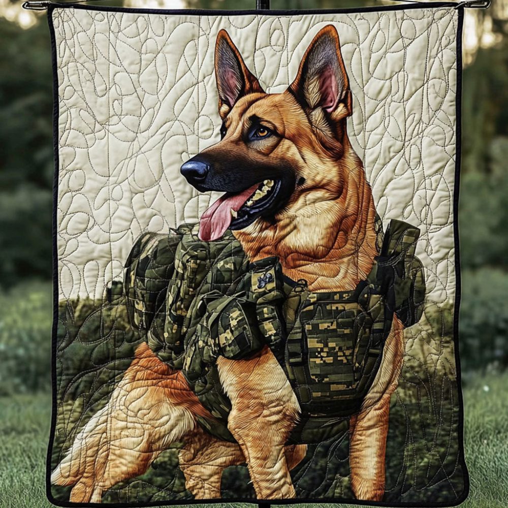 Military German Shepherd Quilted Blanket