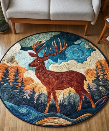Misty Forest Stag Quilted Round Mat