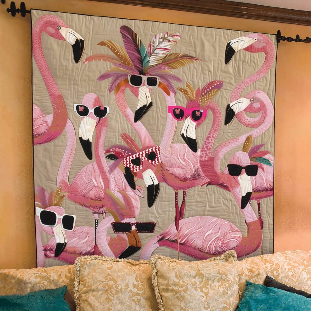 Tropical Flamingo Delight Quilted Blanket - Image 2