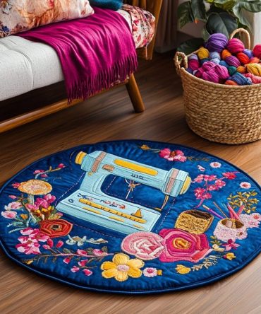 Modern Sewing Machine Quilted Round Mat