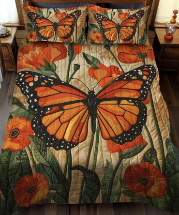 Monarch Butterfly 3-Piece Quilted Bedding Set