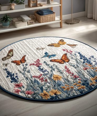 Monarch Floral Garden Quilted Round Mat