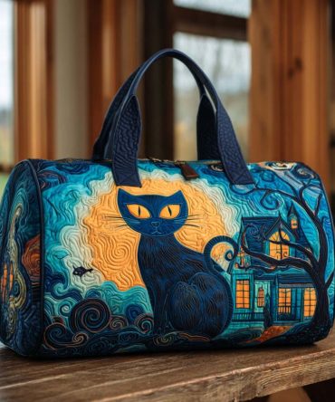 Moonlit Cat Quilted Duffle Bag