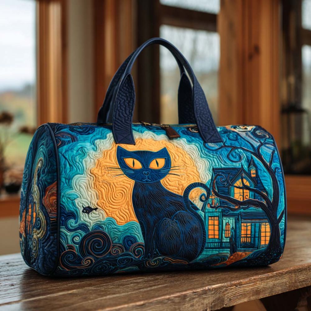 Moonlit Cat Quilted Duffle Bag