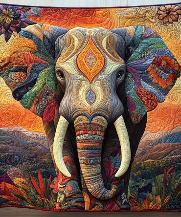 Moonlit Elephant Quilted Blanket