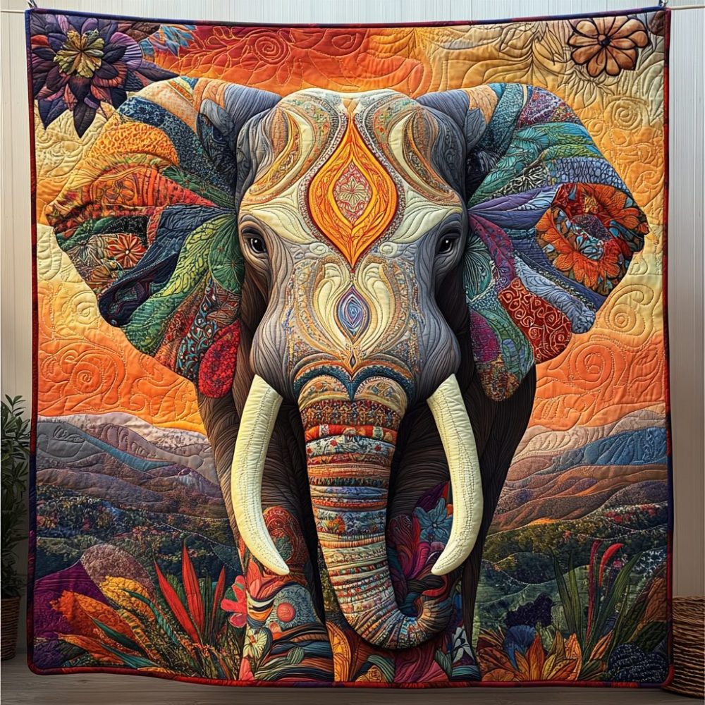 Moonlit Elephant Quilted Blanket