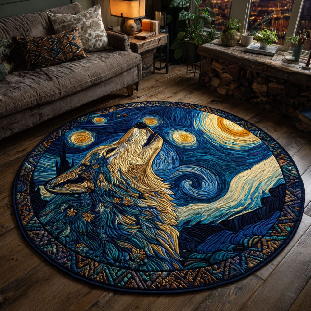 Moonlit Howl Quilted Round Mat