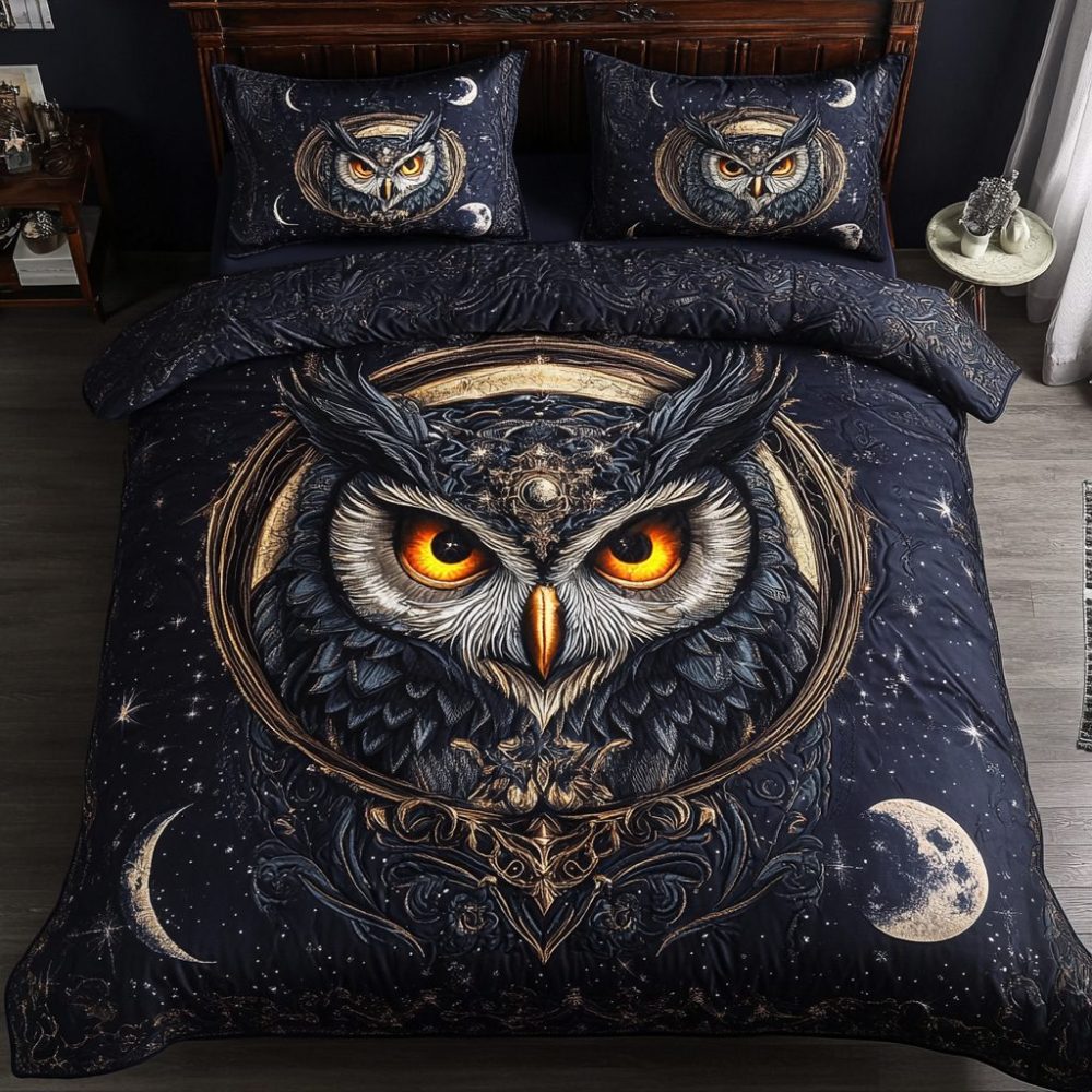 Moonlit Owl 3-Piece Quilted Bedding Set