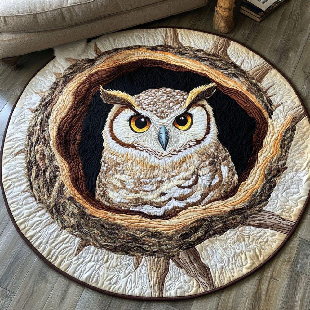 Moonlit Owl Haven Quilted Round Mat