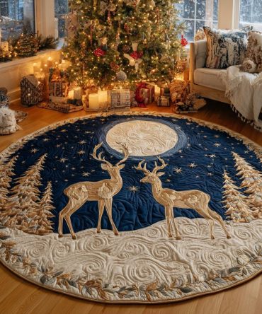 Moonlit Reindeer Quilted Round Mat
