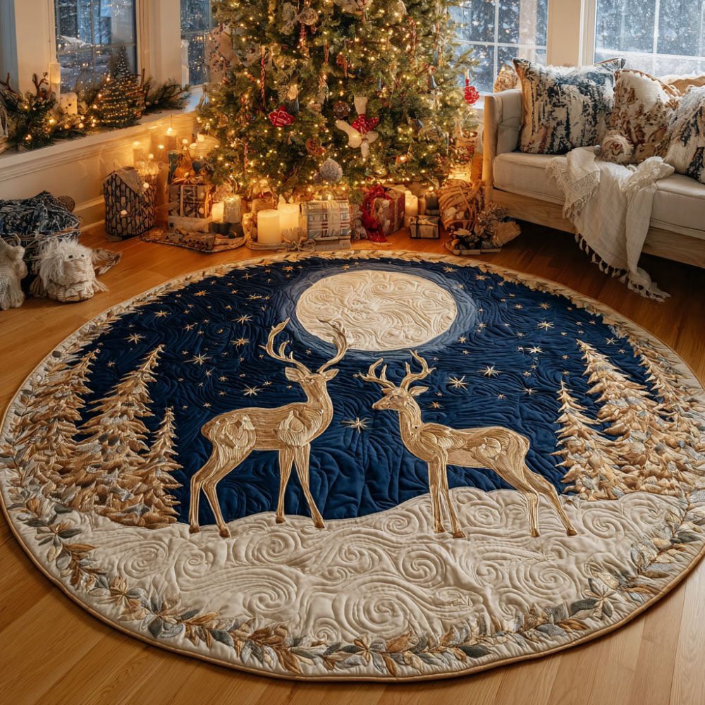 Moonlit Reindeer Quilted Round Mat