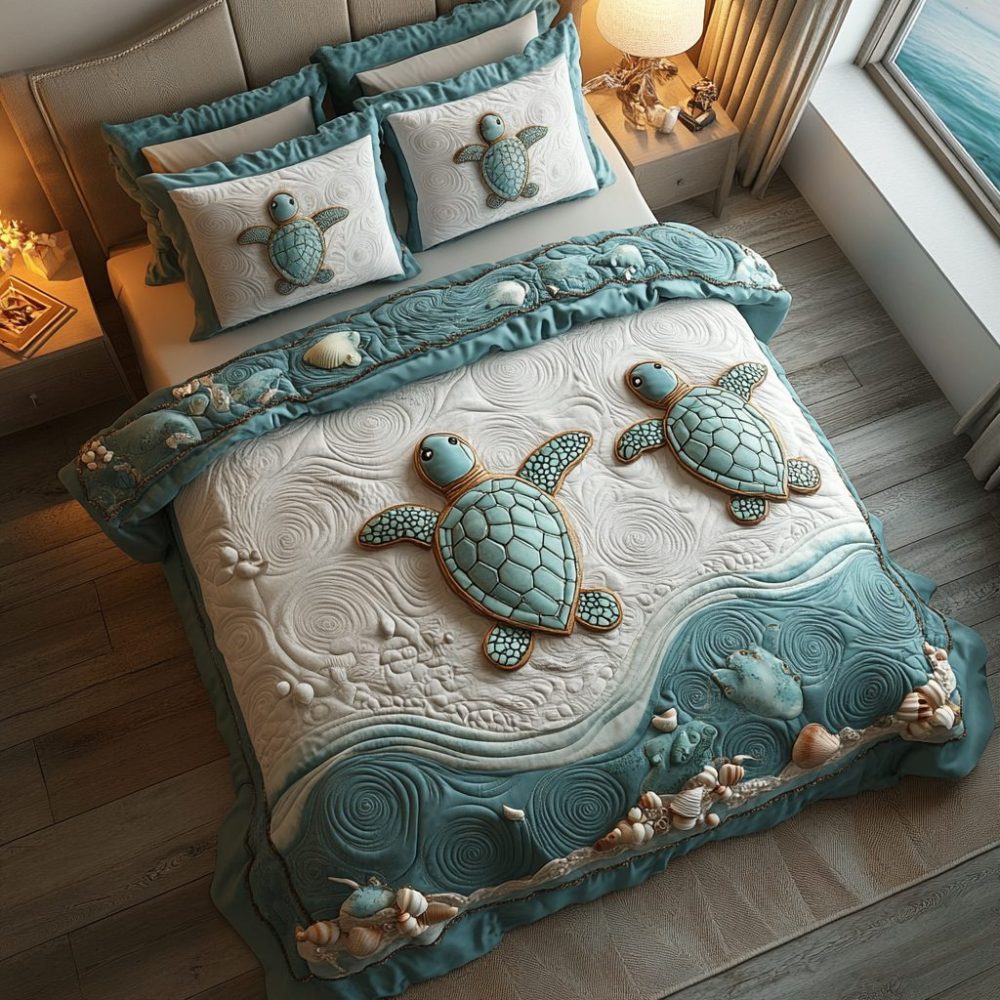 Moonlit Turtle 3-Piece Quilted Bedding Set