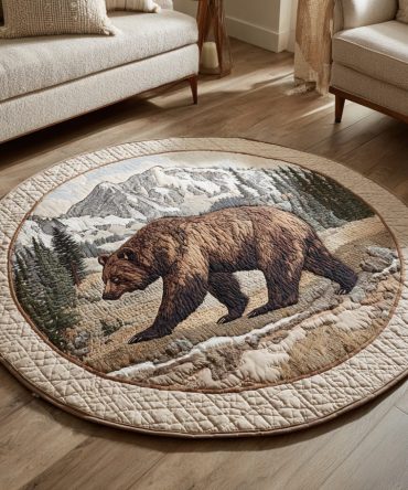 Mountain Bear Trek Quilted Round Mat