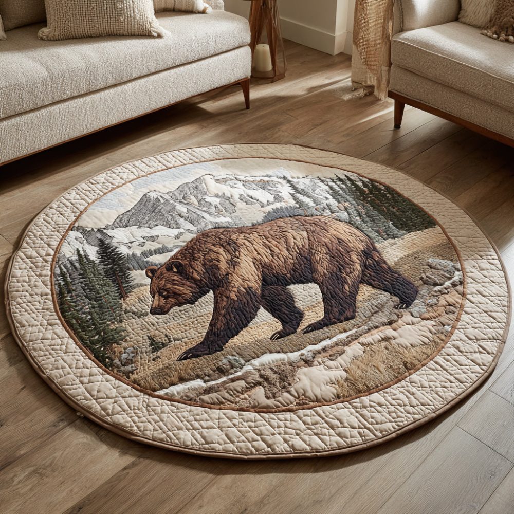 Mountain Bear Trek Quilted Round Mat