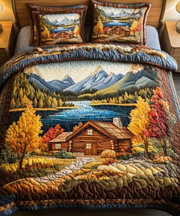 Mountain Lake Autumn 3-Piece Quilted Bedding Set