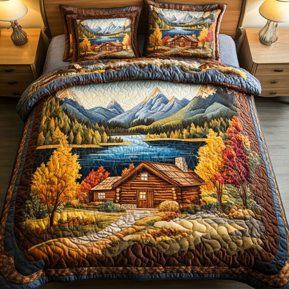 Mountain Lake Autumn 3-Piece Quilted Bedding Set