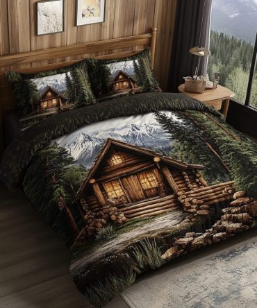 Mountain Log Cabin 3-Piece Quilted Bedding Set
