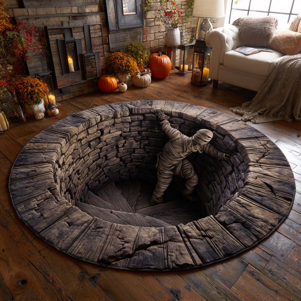 Mummy Descent Quilted Round Mat