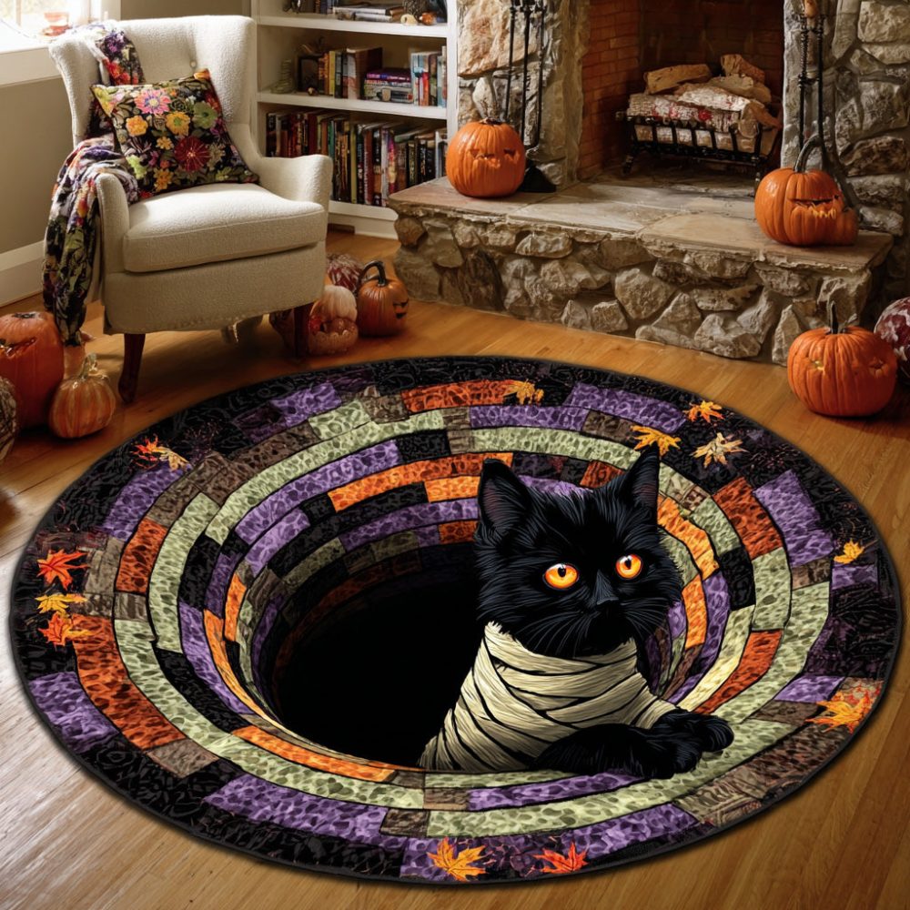 Black Cat Quilted Round Mat - Image 6