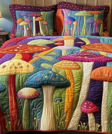 Mushroom Garden 3-Piece Quilted Bedding Set