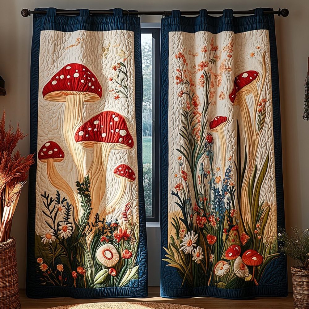 Mushroom Garden Quilted Curtains