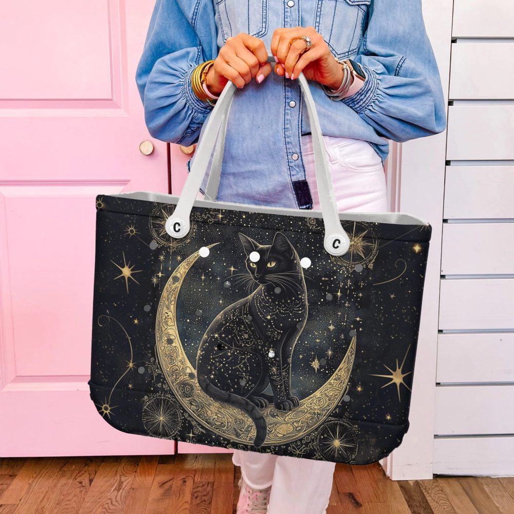 Bucket Tote Bag, Limited Edition Bogg Bag, Beach Bag Mystic Moon Cat - Image 6