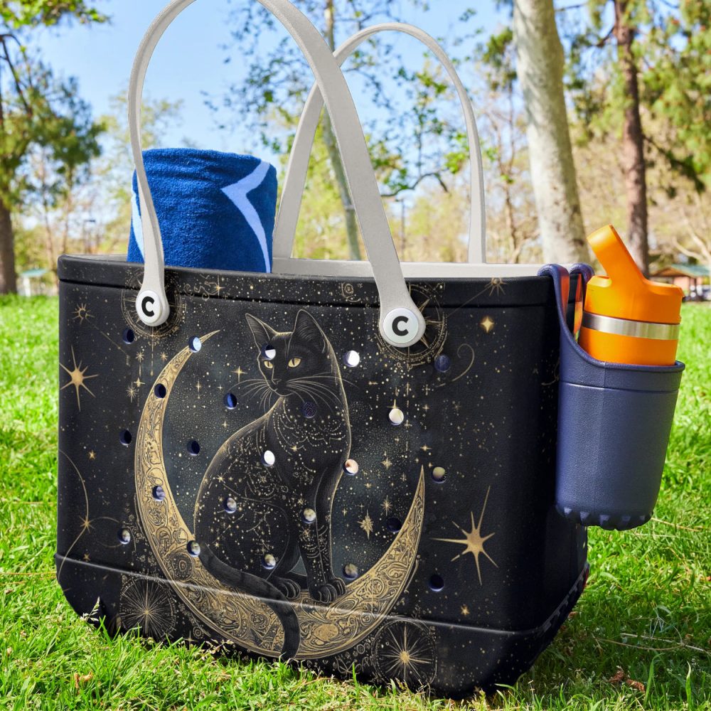 Bucket Tote Bag, Limited Edition Bogg Bag, Beach Bag Mystic Moon Cat - Image 3