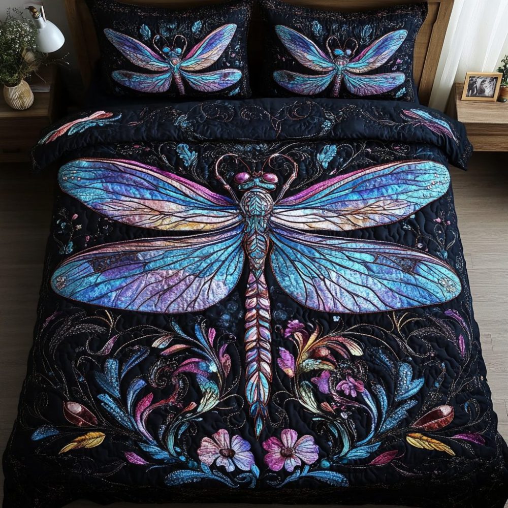 Mystic Dragonfly 3-Piece Quilted Bedding Set