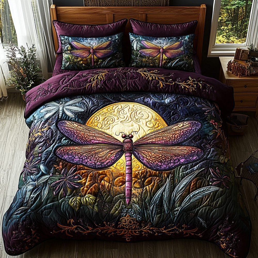 Mystic Dragonfly 3-Piece Quilted Bedding Set