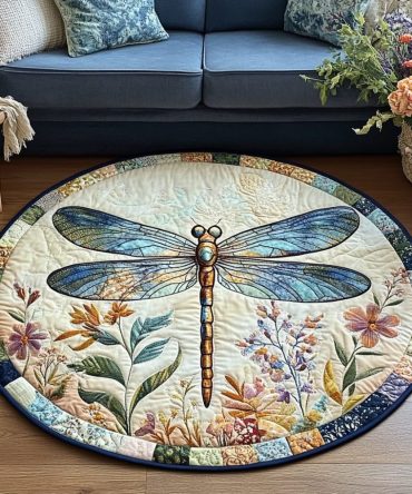Mystic Garden Dragonfly Quilted Round Mat