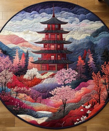 Mystic Japanese Pagoda Quilted Round Mat