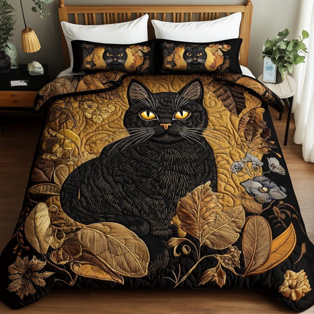 Mystic Moon Cat 3-Piece Quilted Bedding Set