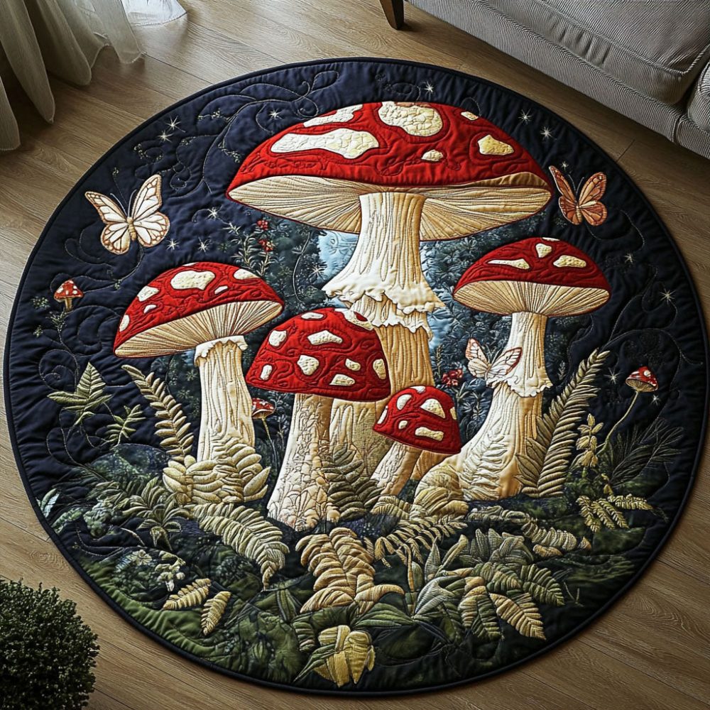 Mystic Mushroom Meadow Quilted Round Mat