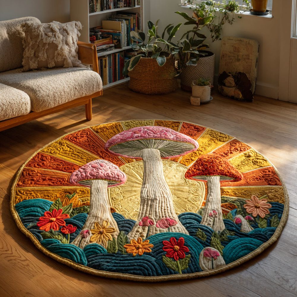 Mystic Mushrooms Quilted Round Mat
