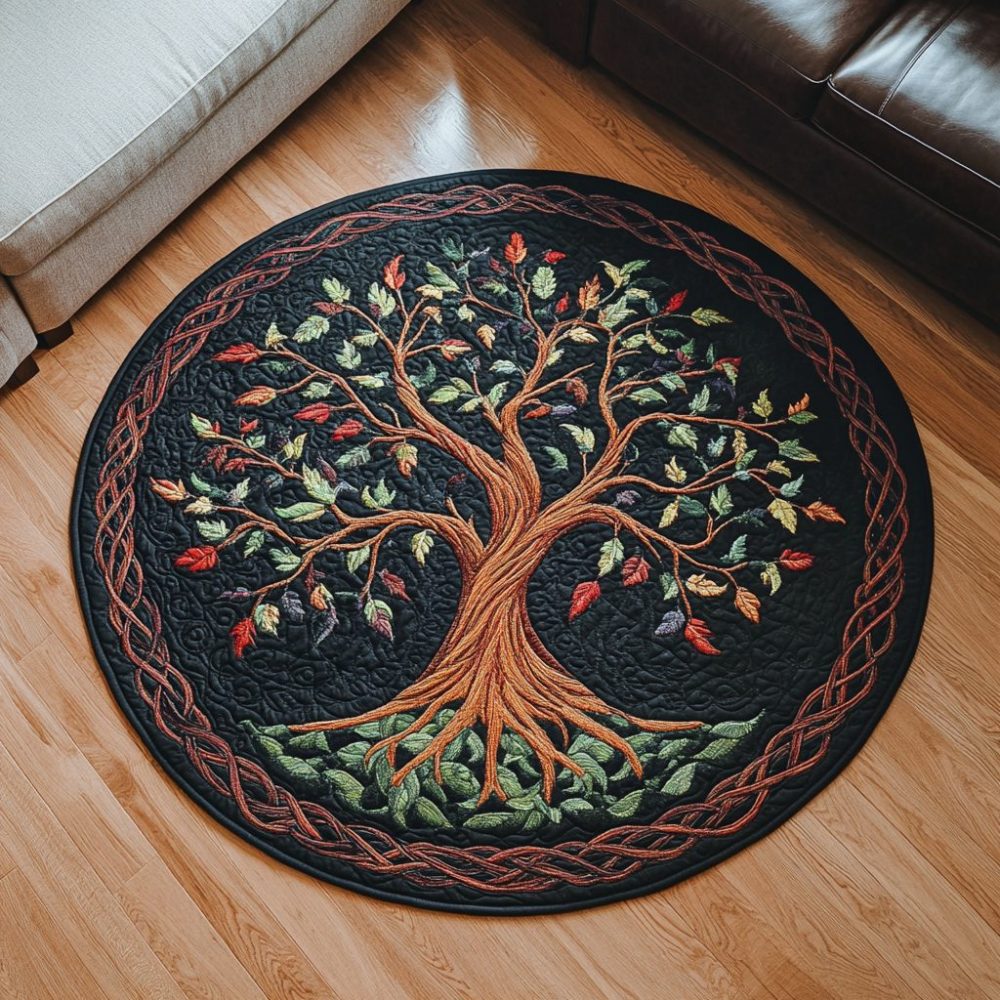 Whispering Leaves Quilted Round Mat