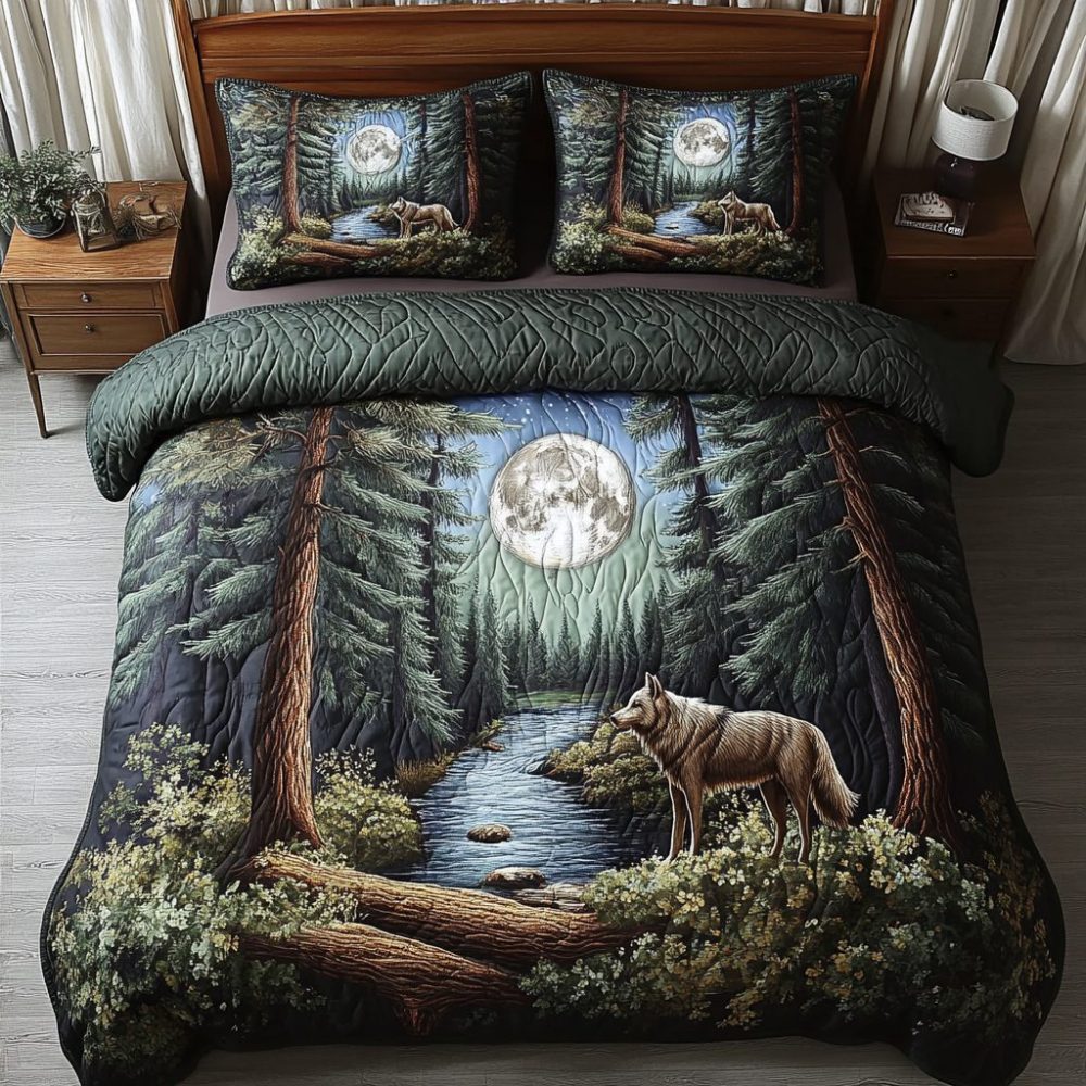 Mystic Wolf 3-Piece Quilted Bedding Set