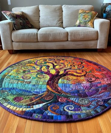 Mystical Forest Tree Quilted Round Mat