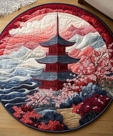 Mythic Japanese Pagoda Quilted Round Mat