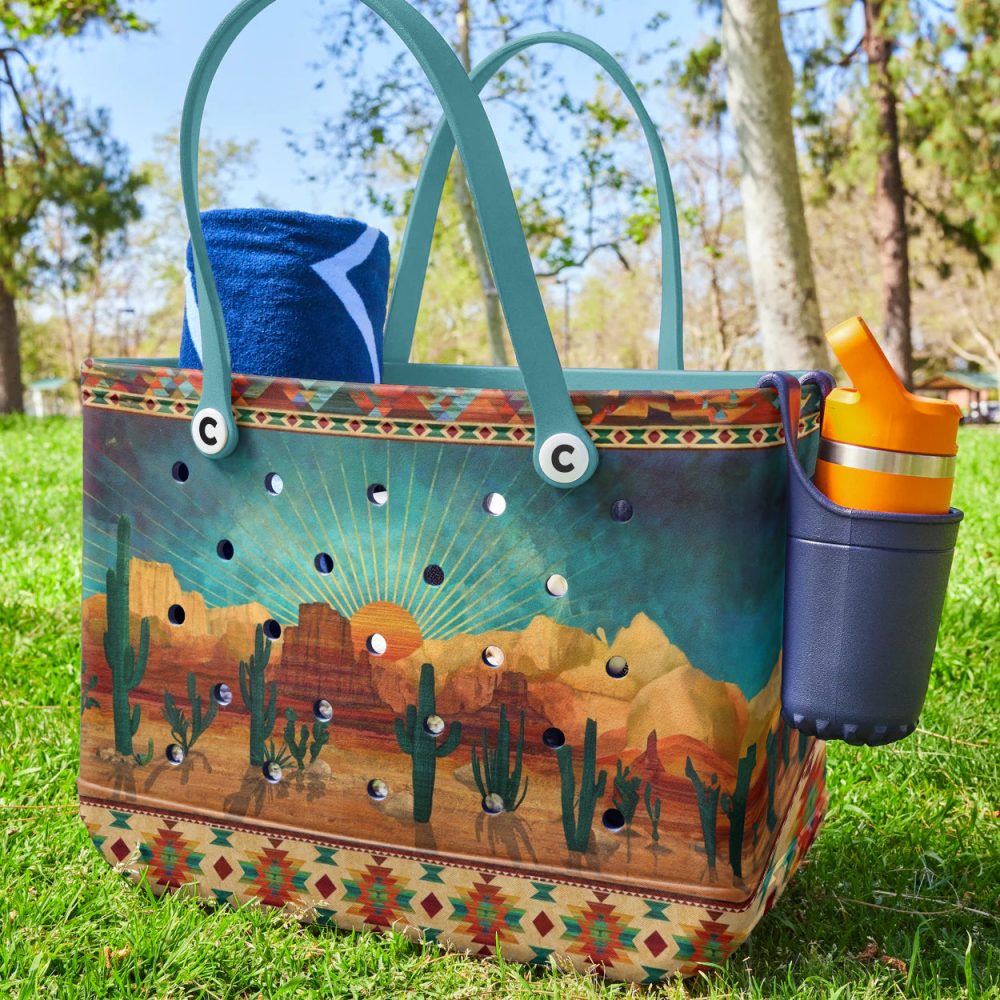 Southwestern Desert Sunset Tote Bag – Vibrant Cactus Landscape Design, Perfect For Everyday Use - Image 4