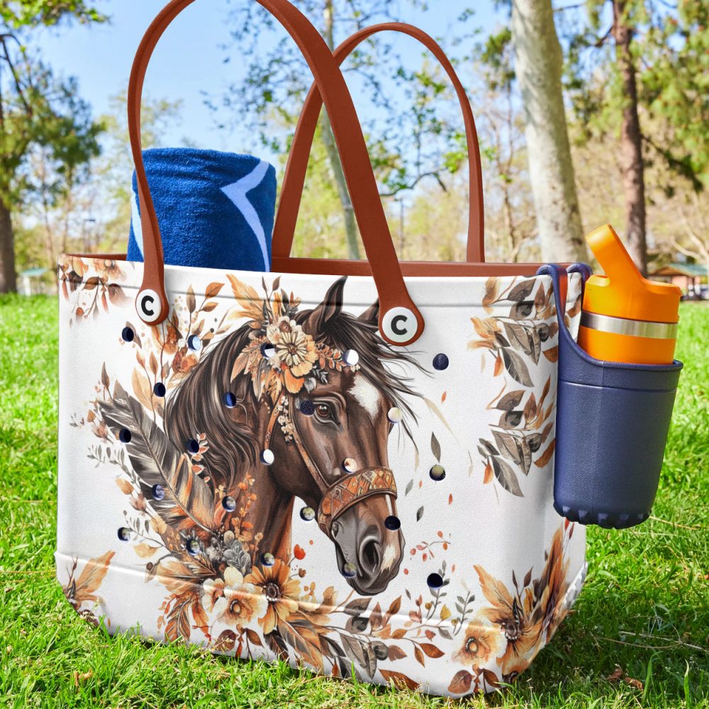Elegant Horse Design Tote Bag - Floral Art Print, Durable & Stylish For Everyday Use - Image 4