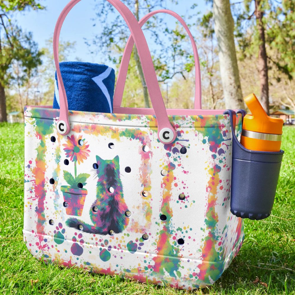 Colorful Cat & Flower Tote Bag – Waterproof, Spacious & Stylish For Everyday Use - Image 3