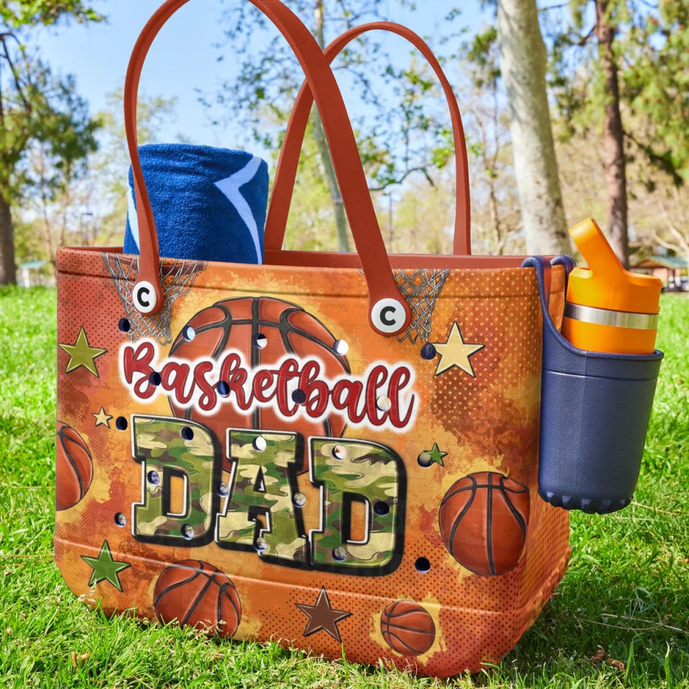 Bucket Tote Bag, Limited Edition Bogg Bag, Beach Bag Basketball Dad Camo - Image 2