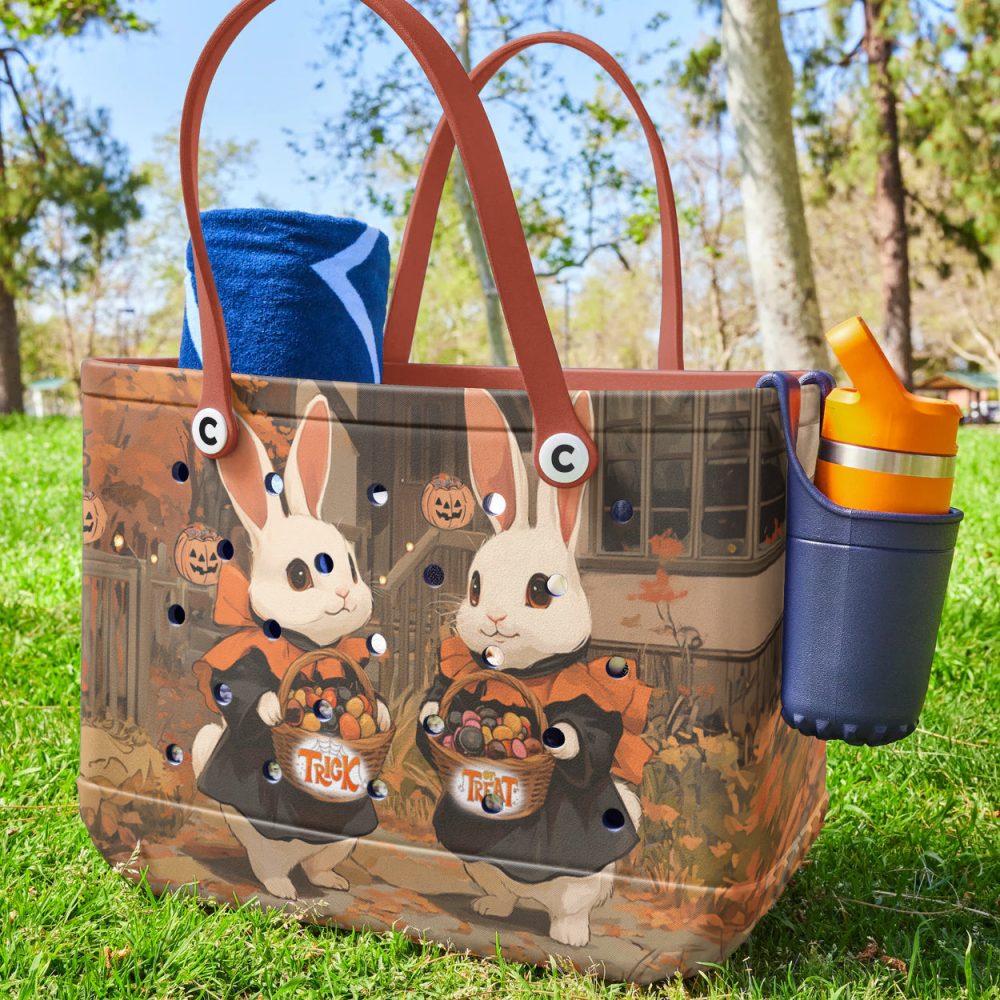 Bucket Tote Bag, Limited Edition Bogg Bag, Beach Bag Trick-Or-Treat Bunnies - Image 4