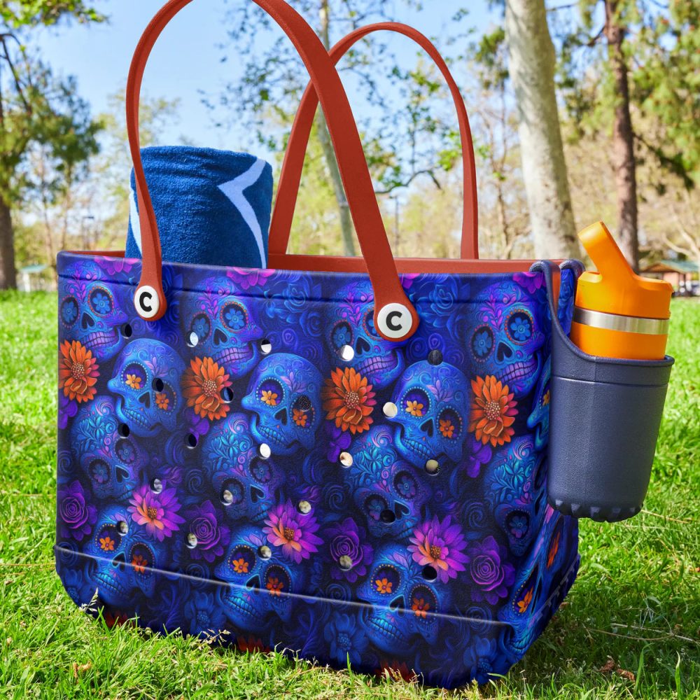 Bucket Tote Bag, Limited Edition Bogg Bag, Beach Bag Sugar Skull - Image 4