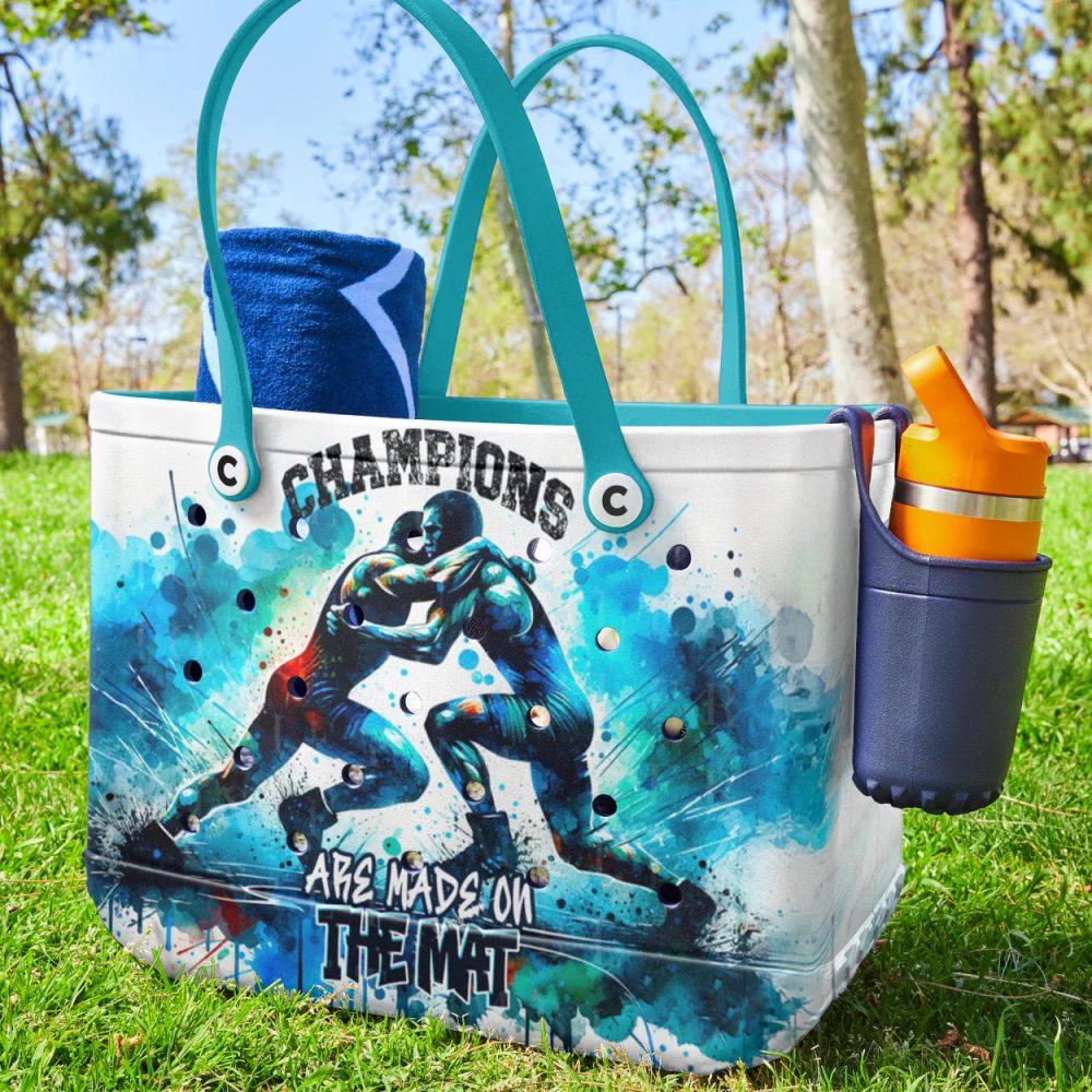 Champion Wrestler Tote Bag – Vibrant Blue Design For Sports Enthusiasts - Image 2