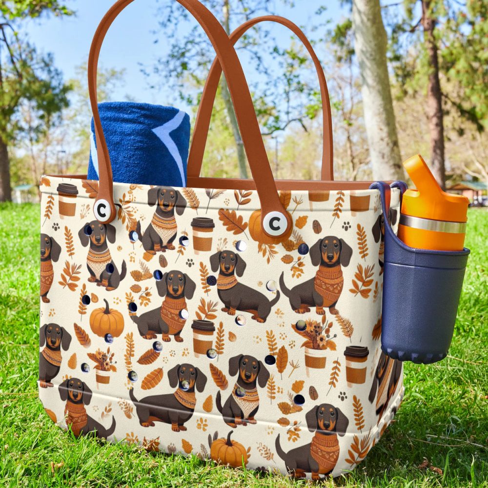 Autumn Dachshund Tote Bag – Cute Fall Dog Print Handbag For Dog Lovers - Image 2