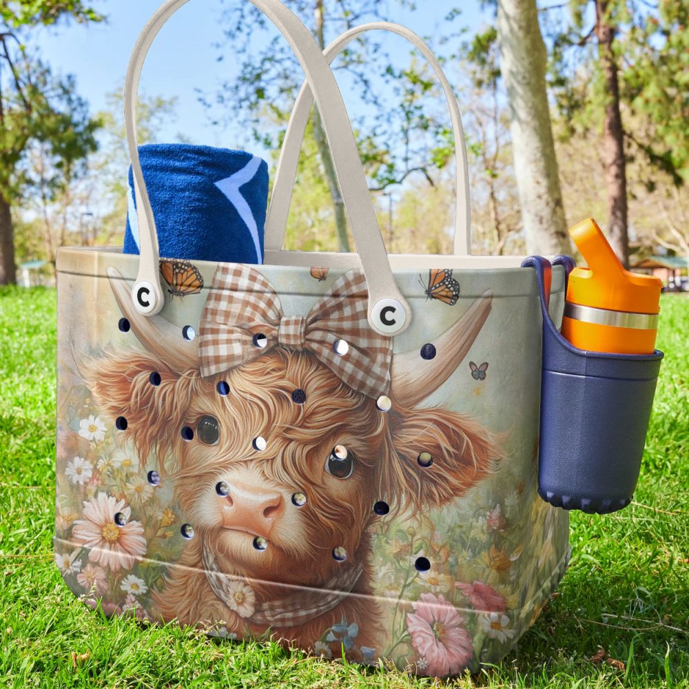 Charming Highland Cow Tote Bag With Bow - Floral Design, Durable & Stylish Handbag - Image 2