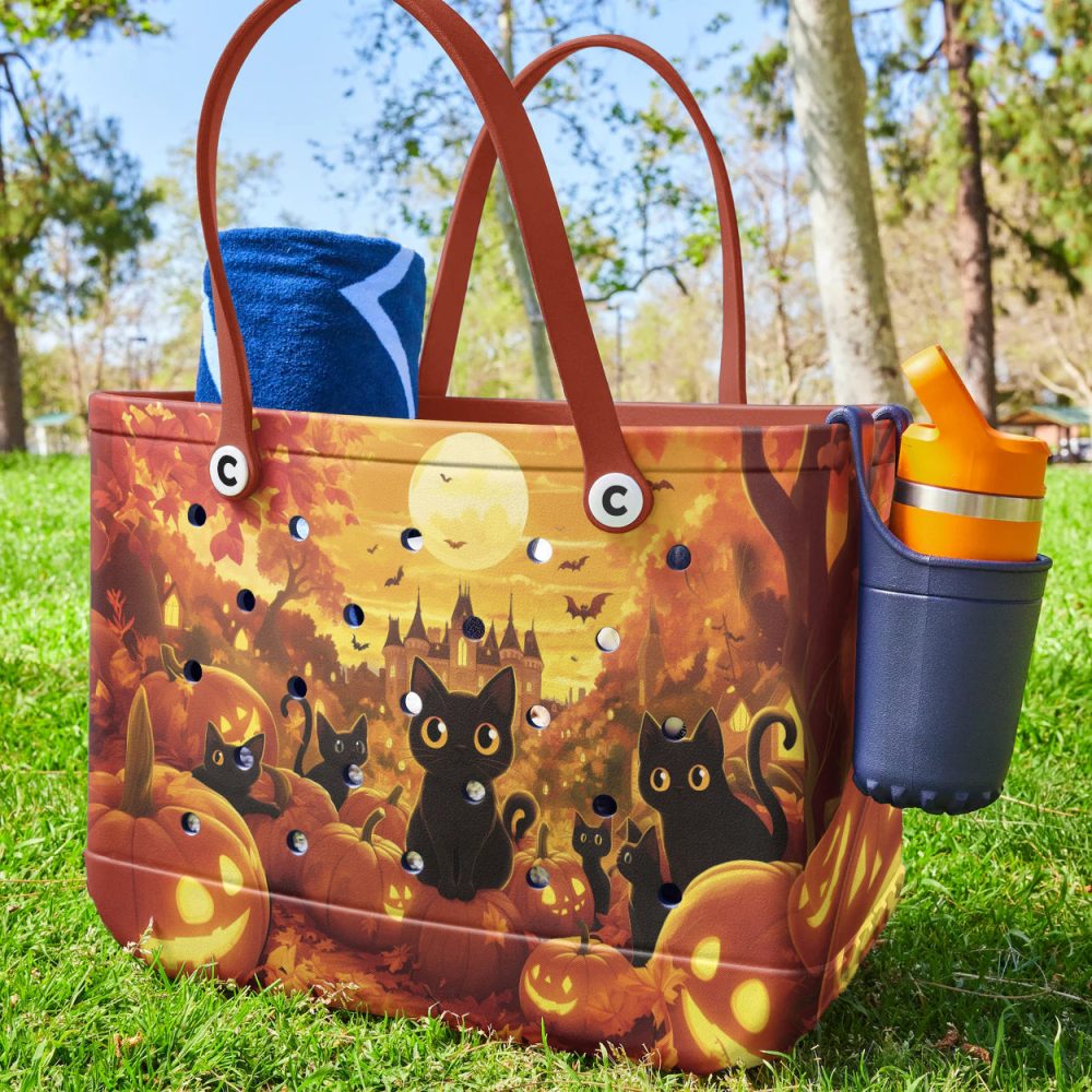 Bucket Tote Bag, Limited Edition Bogg Bag, Beach Bag Spooky Whiskers - Image 3