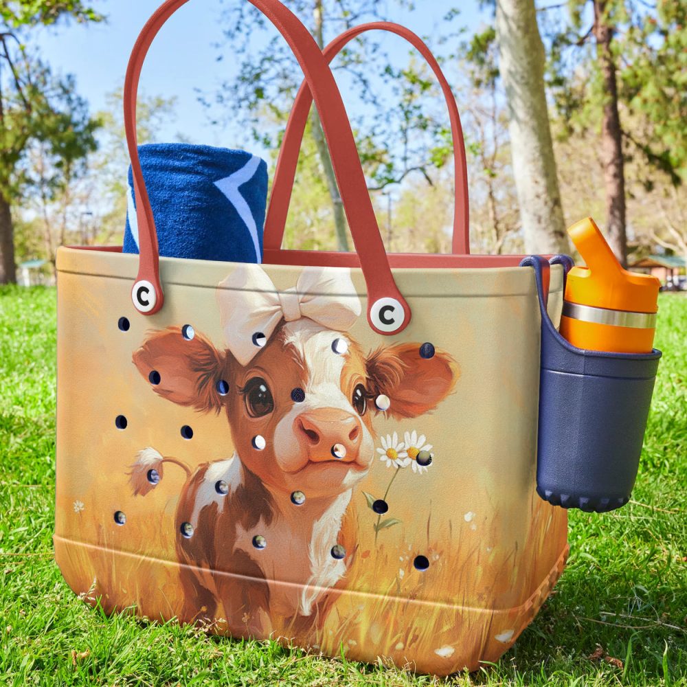 Bucket Tote Bag, Limited Edition Bogg Bag, Beach Bag Charm Cow - Image 3